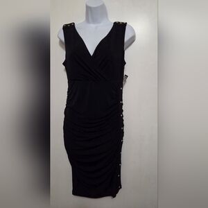 Thalia Sodi Black Midi Dress with Gold Details Small NWT